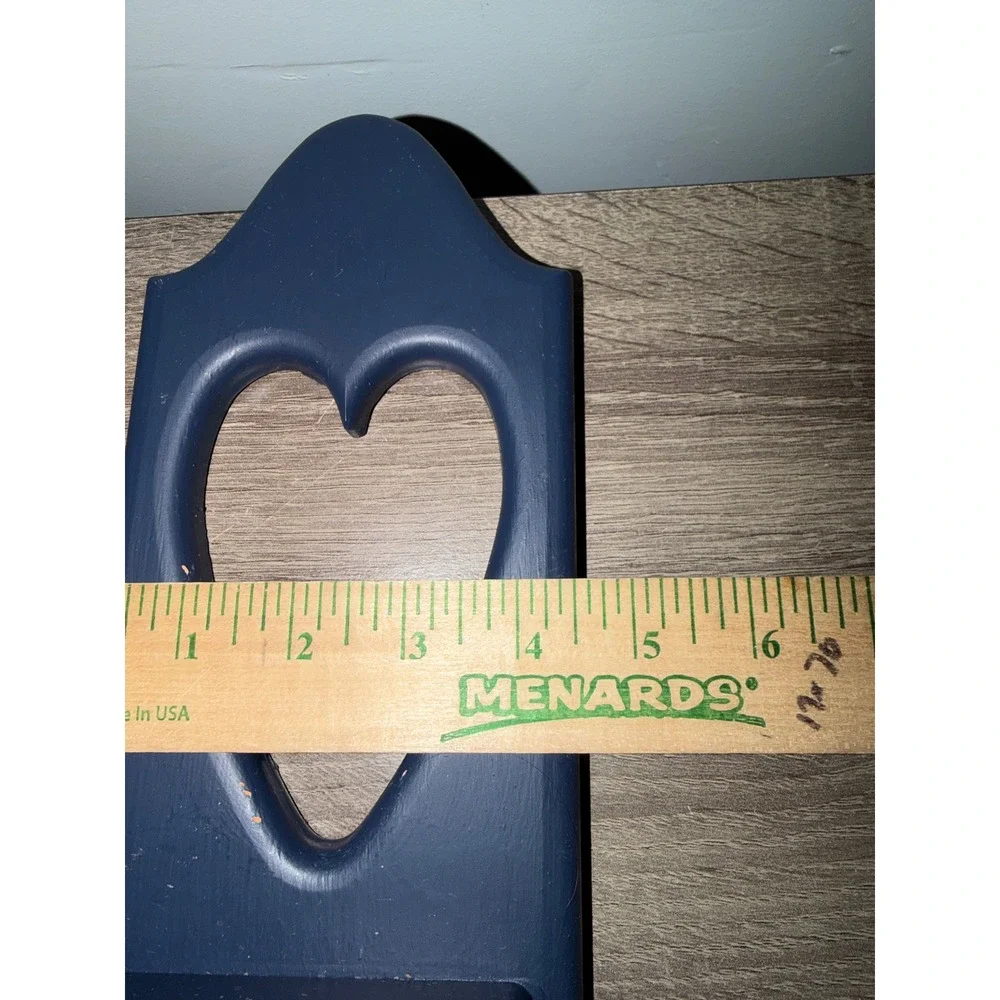 Vintage Navy Blue Wooden Heart Wall Shelf with Hook Farmhouse Decor